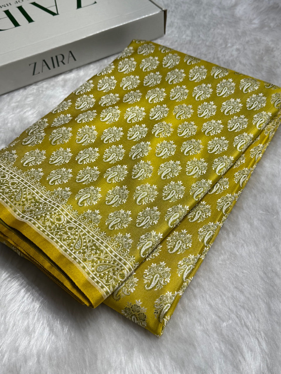 Neon Gold Jamawar Tanchoi Katan Silk Saree SKTM-13