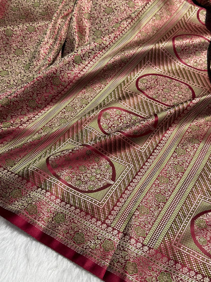 Maroon Jamawar Tanchoi Katan Silk Saree SKTM-14