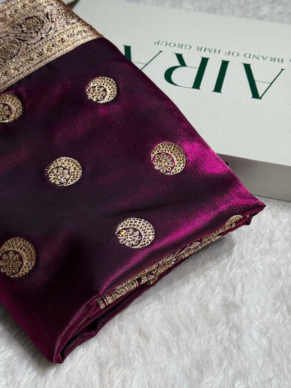 Banarasi Wine Chand Tara Boota With Swarovski Work BSS04