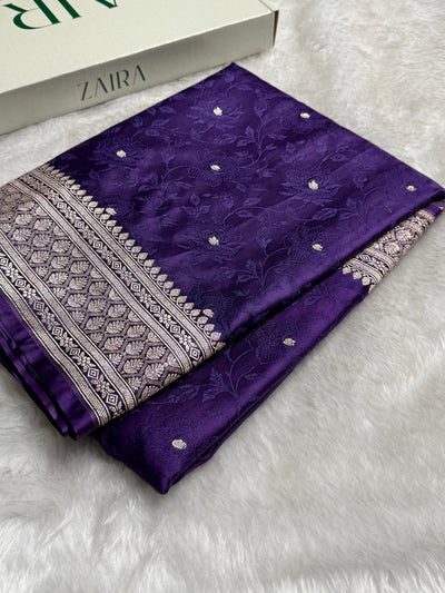 Banarasi Purple Floral Booti Mashru Silk Saree MCS59