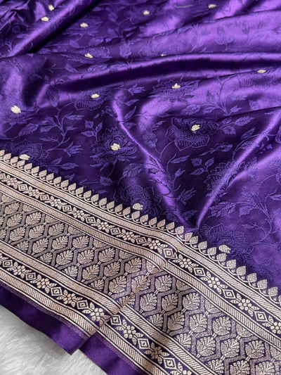 Banarasi Purple Floral Booti Mashru Silk Saree MCS59
