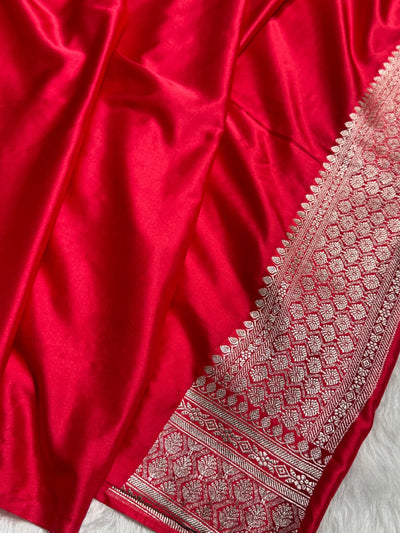 Banarasi Tanchoi Red Floral Booti Mashru Silk Saree MCS59