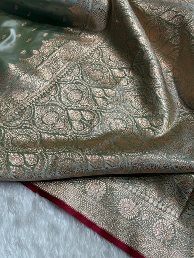 Greenish Booti Katan Silk Saree SK07