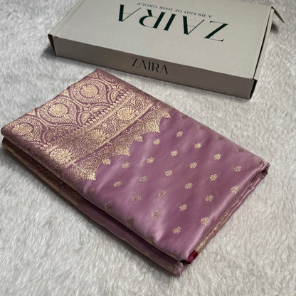 Purple Grey Booti Katan Silk