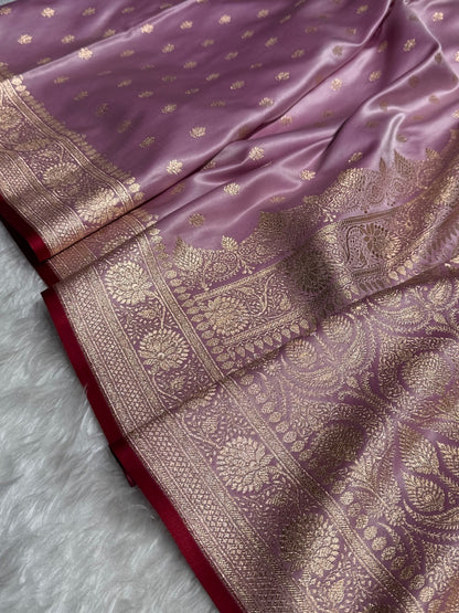 Purple Grey Booti Katan Silk