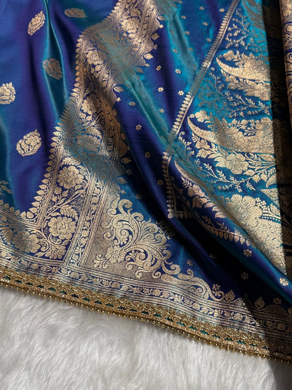 Satin Silk Booti in Teal Blue / Peacock With Gota Patti SSGP20