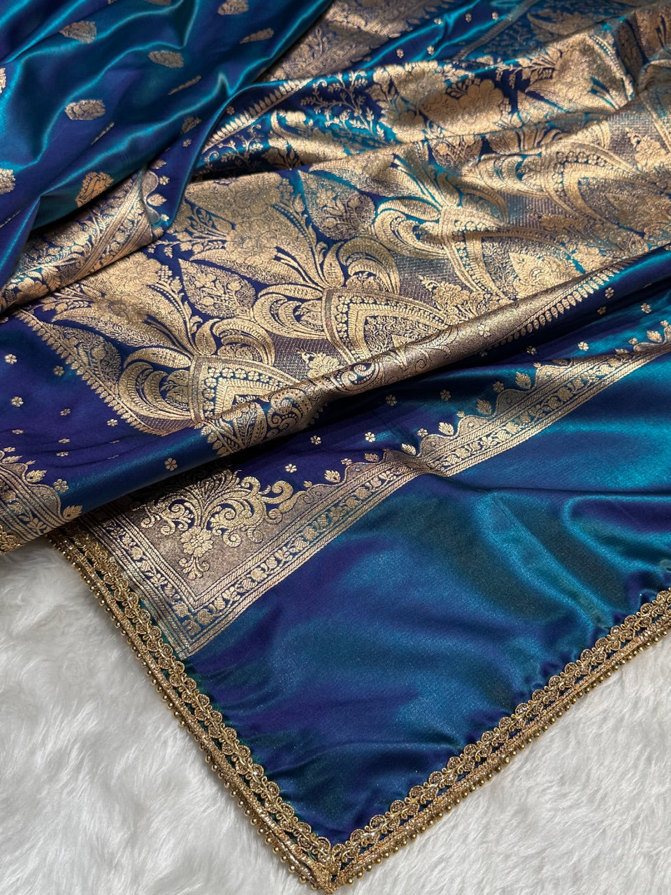 Satin Silk Booti in Teal Blue / Peacock With Gota Patti SSGP20