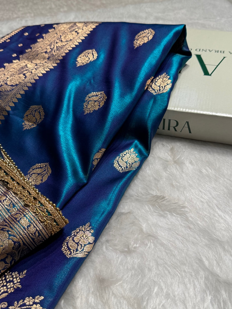 Satin Silk Booti in Teal Blue / Peacock With Gota Patti SSGP20