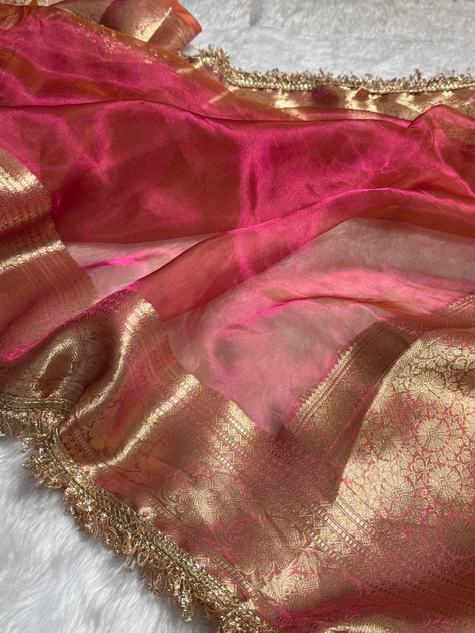 Pinkish Gold Pure Tissue Silk Saree with Gota Patti PTGP-16