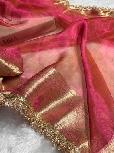 Pinkish Gold Pure Tissue Silk Saree with Gota Patti PTGP-16