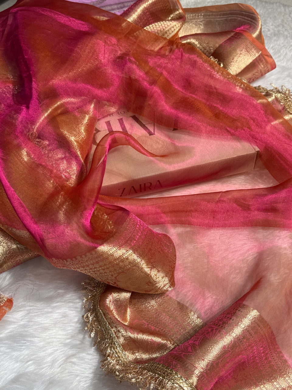Pinkish Gold Pure Tissue Silk Saree with Gota Patti PTGP-16