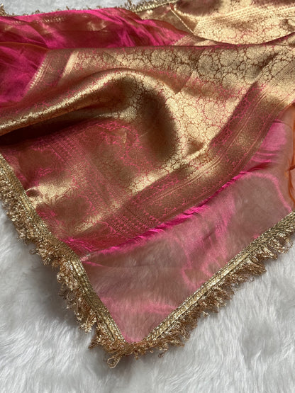 Pinkish Gold Pure Tissue Silk Saree with Gota Patti PTGP-16