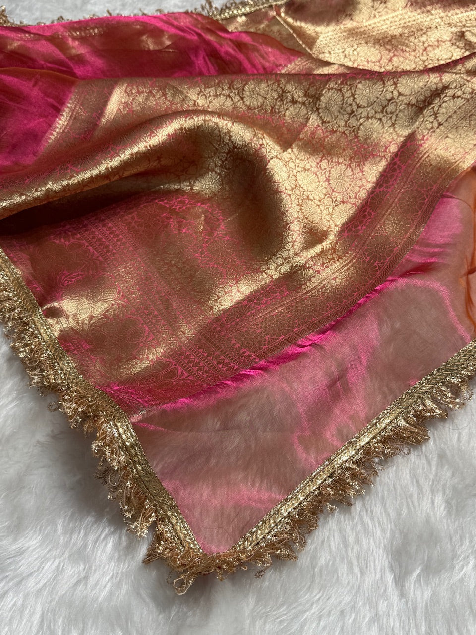Pinkish Gold Pure Tissue Silk Saree with Gota Patti PTGP-16