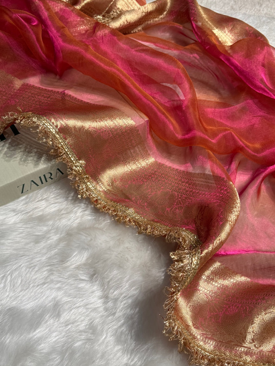 Pinkish Gold Pure Tissue Silk Saree with Gota Patti PTGP-16
