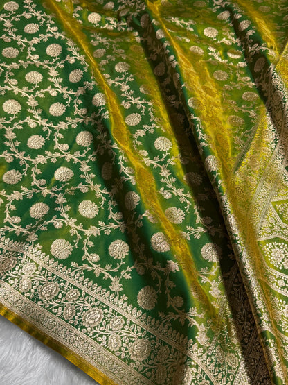 Light Weight Parrot Green shades Satin Silk Saree SS15