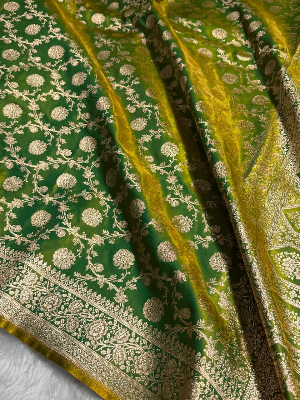 Light Weight Parrot Green shades Satin Silk Saree SS15