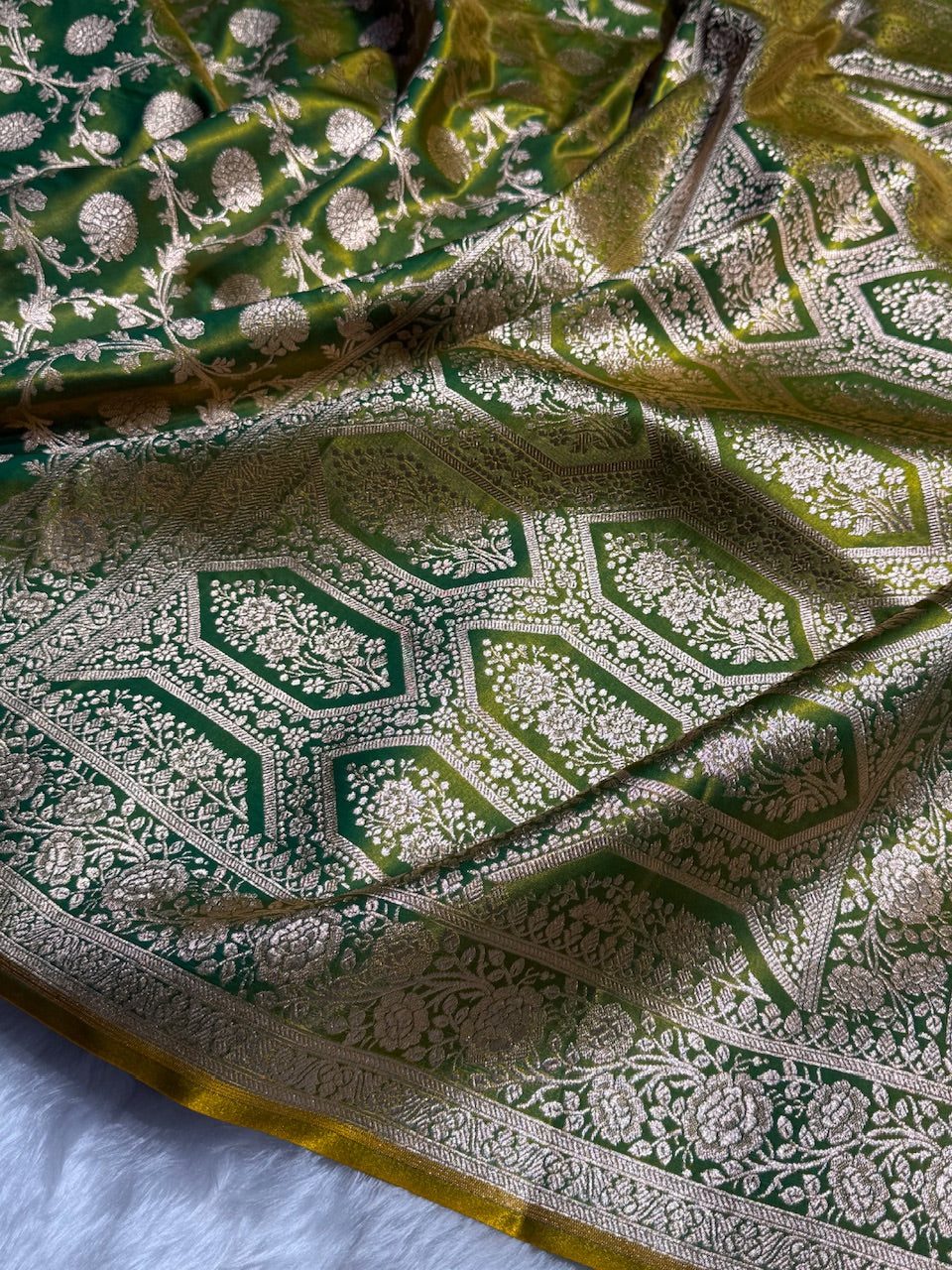 Light Weight Parrot Green shades Satin Silk Saree SS15
