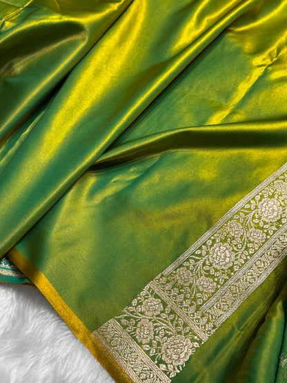 Light Weight Parrot Green shades Satin Silk Saree SS15