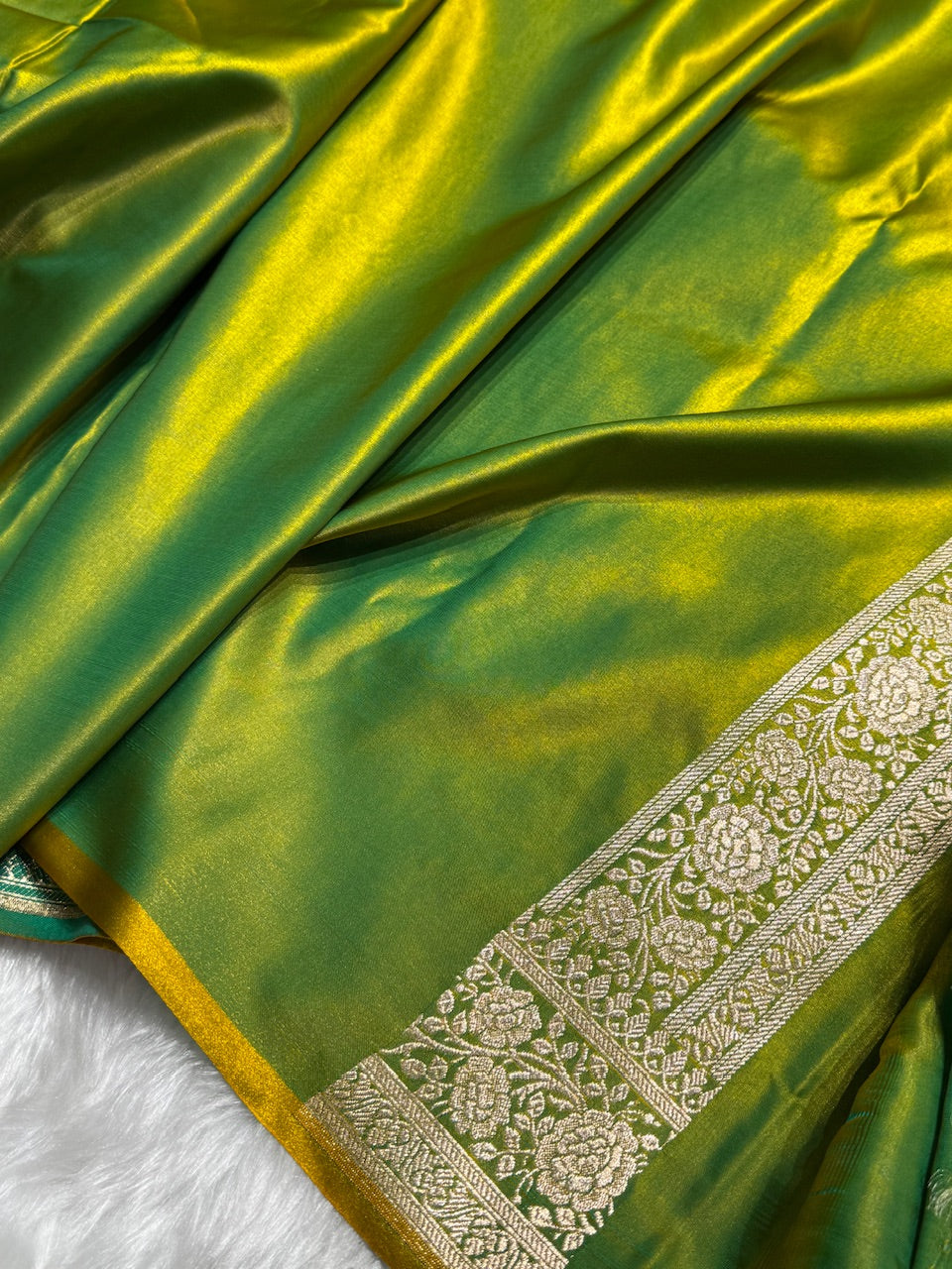 Light Weight Parrot Green shades Satin Silk Saree SS15