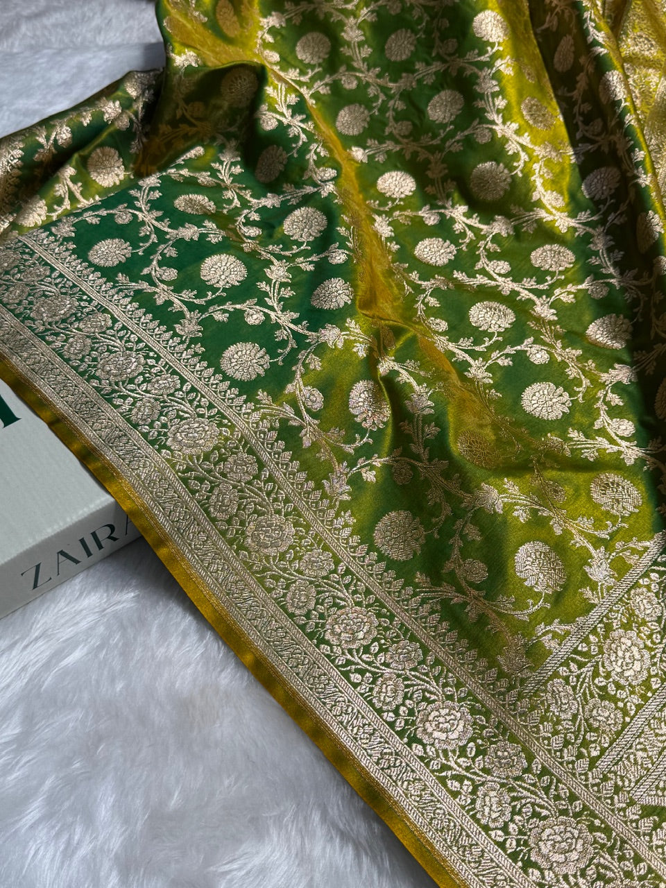Light Weight Parrot Green shades Satin Silk Saree SS15