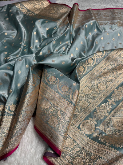 Dusty Turquoise Blue Booti Katan Silk Saree SK08