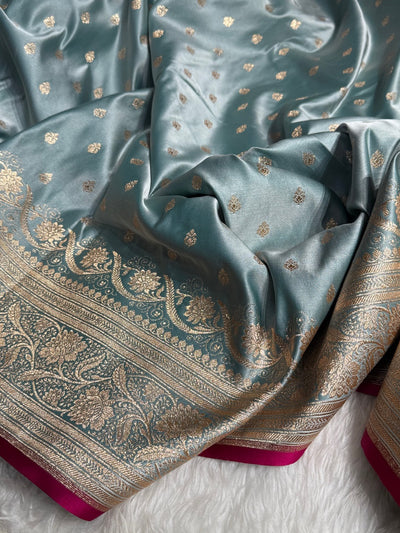 Dusty Turquoise Blue Booti Katan Silk Saree SK08