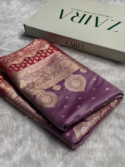 Lavender with Rani Booti Satin Katan Silk saree SK29