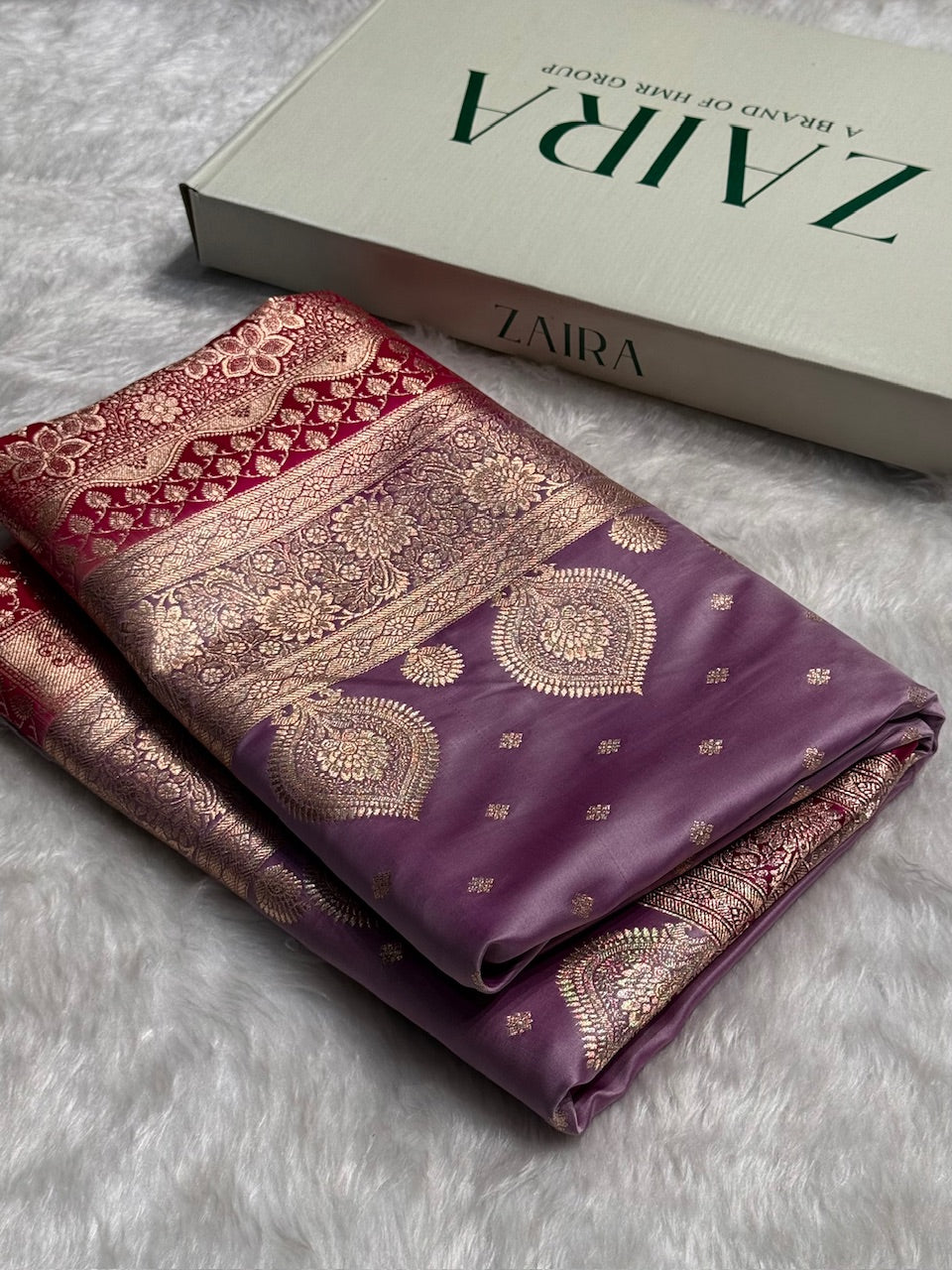 Lavender with Rani Booti Satin Katan Silk saree SK29