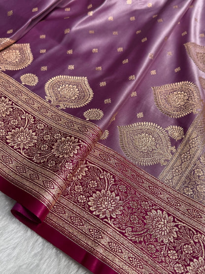 Lavender with Rani Booti Satin Katan Silk saree SK29