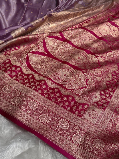 Lavender with Rani Booti Satin Katan Silk saree SK29