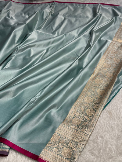 Dusty Turquoise Blue Booti Katan Silk Saree SK08