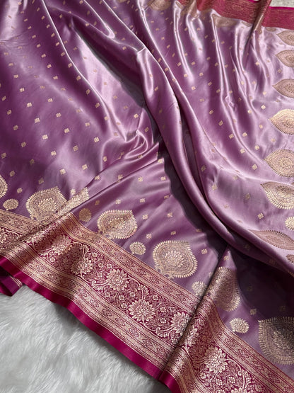 Lavender with Rani Booti Satin Katan Silk saree SK29