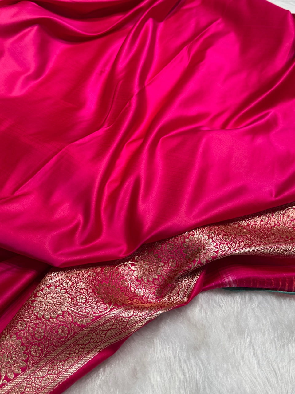 Pista with Rani Booti Satin Katan Silk saree SK29