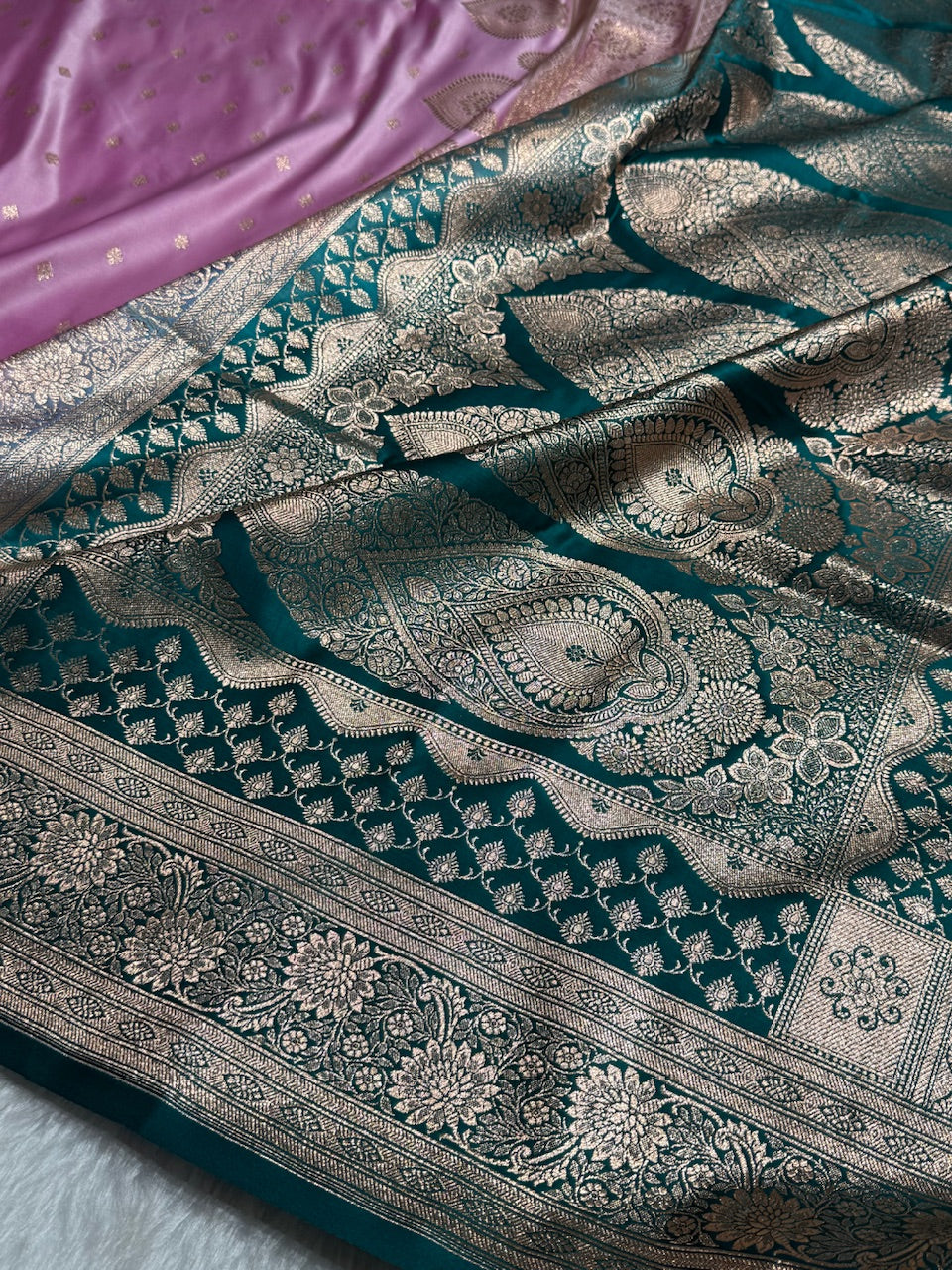 Lavender with Rama Booti Satin Katan Silk saree SK29