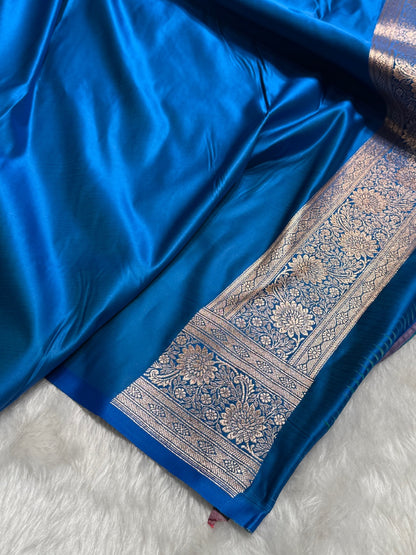 Baby Pink with Royal Blue Booti Satin Katan Silk saree SK29