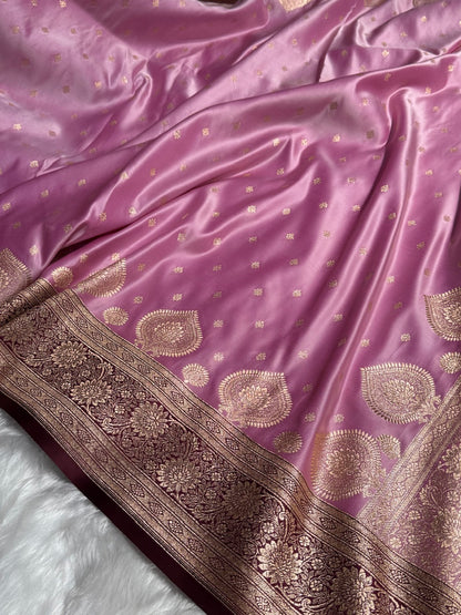 Lavender with Chocolate Booti Satin Katan Silk saree SK29