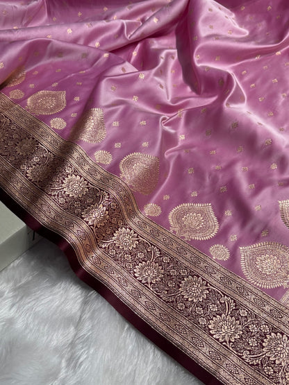 Lavender with Chocolate Booti Satin Katan Silk saree SK29