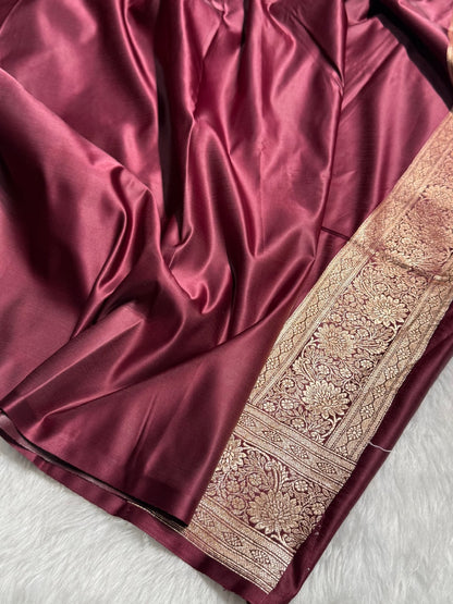 Lavender with Chocolate Booti Satin Katan Silk saree SK29