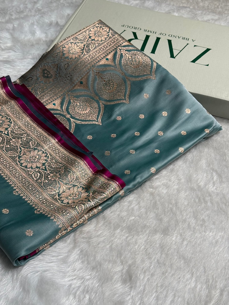 Turquoise Booti Satin katan Silk Saree SK11