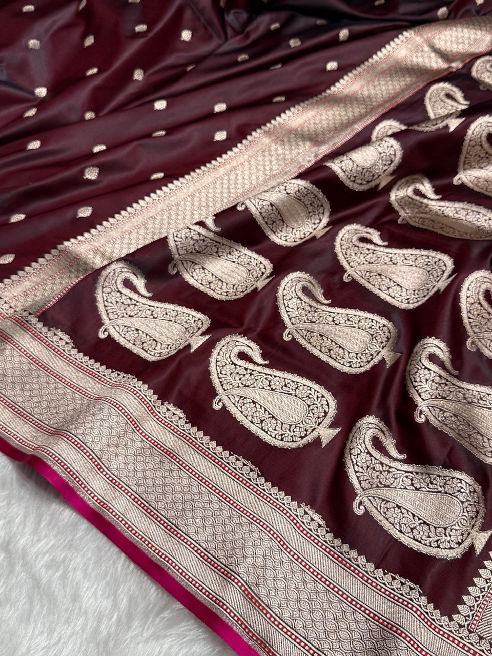 Chocolate Mashru Booti Mashru Silk Saree