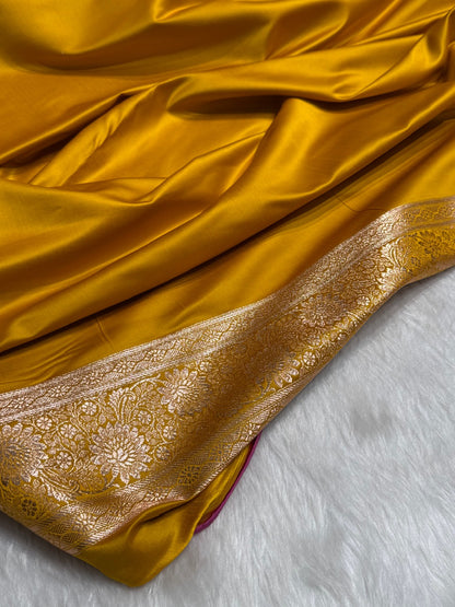 Rose Gold with Mustard Booti Satin Katan Silk saree SK29