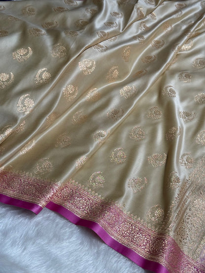 Tusser with Lavender Floral Boota Satin Katan Silk saree SK27