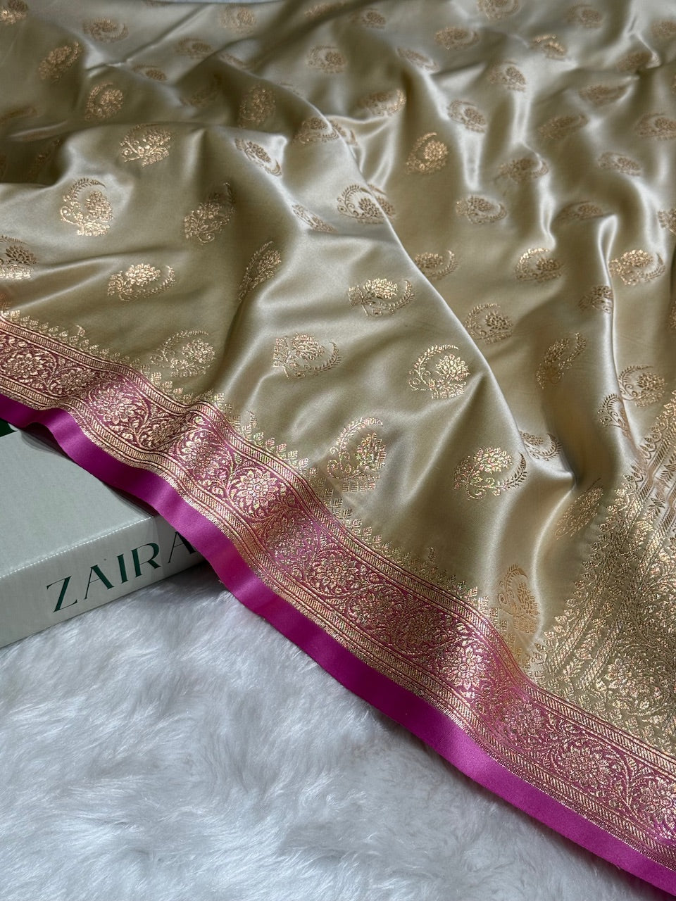 Tusser with Lavender Floral Boota Satin Katan Silk saree SK27