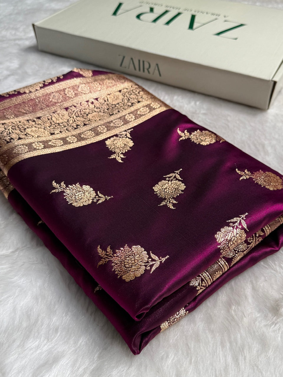 Satin Silk Saree Floral Boota in Wine Shades SS26