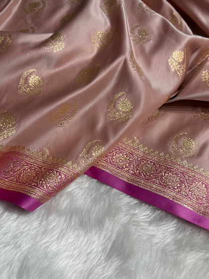 Rose Gold with Lavender Floral Boota Satin Katan Silk saree SK27
