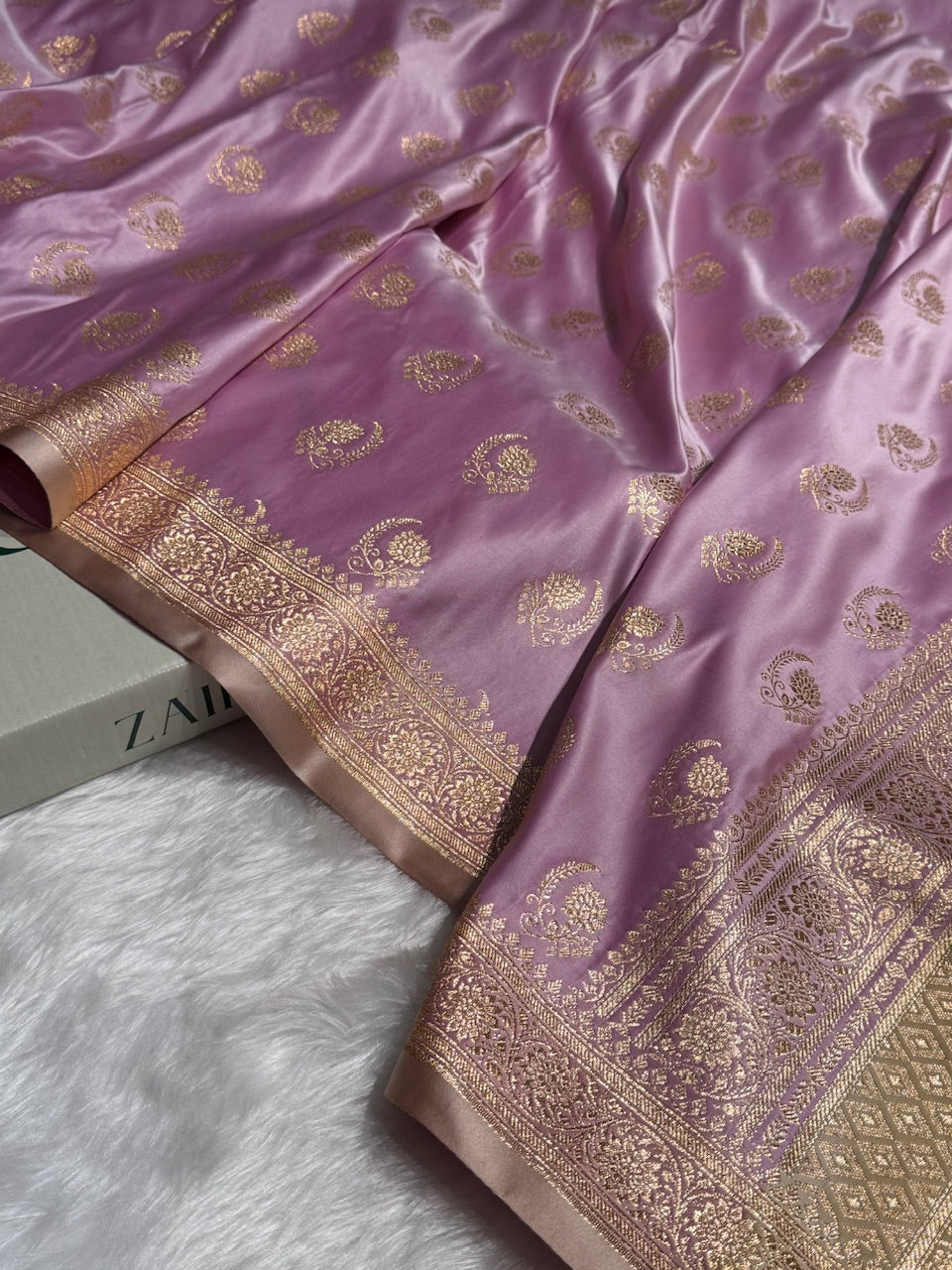 Lavender with Tusser Floral Boota Satin Katan Silk saree SK27