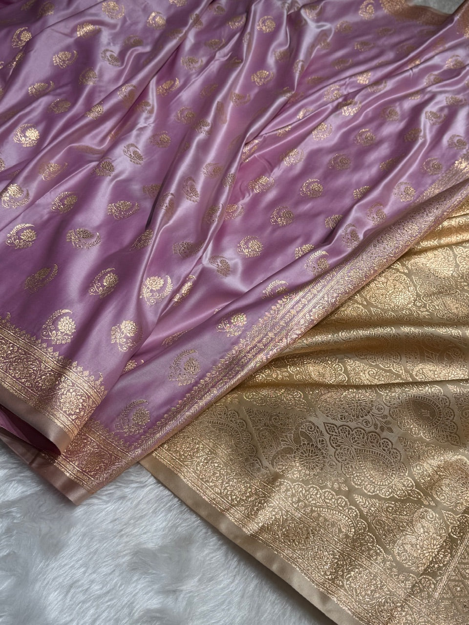 Lavender with Tusser Floral Boota Satin Katan Silk saree SK27
