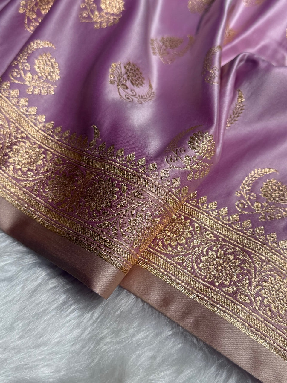 Lavender with Tusser Floral Boota Satin Katan Silk saree SK27