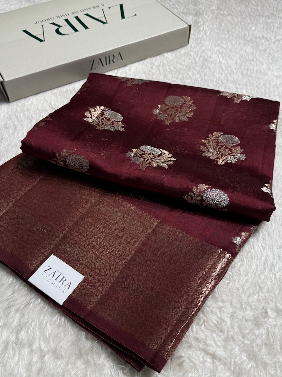 Cocoa Bean Flower Booti Pure Caramel Silk Saree