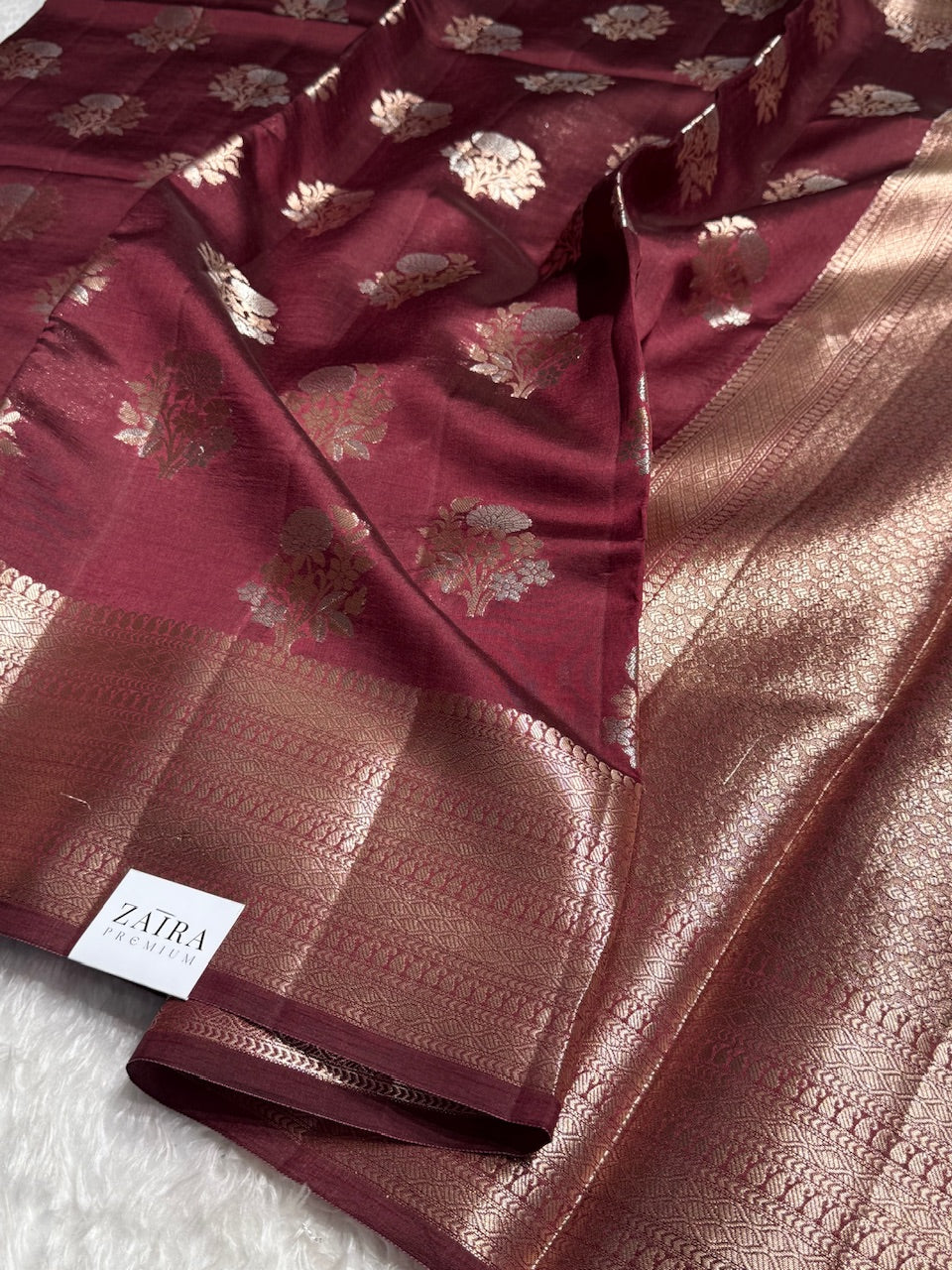 Cocoa Bean Flower Booti Pure Caramel Silk Saree